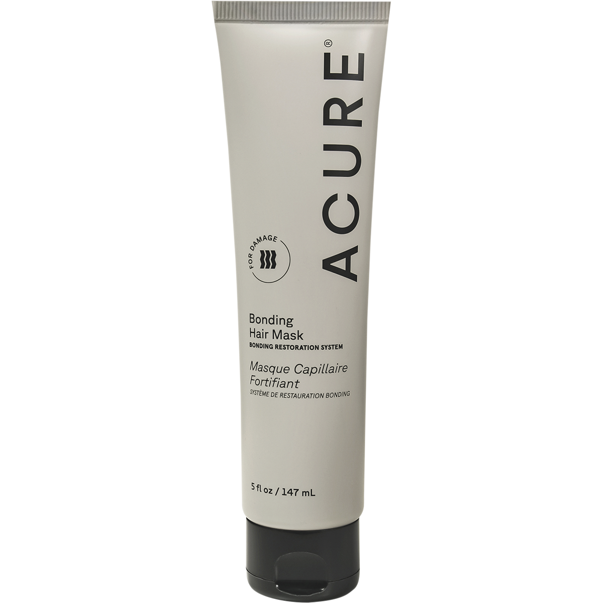 Acure Bonding Hair Mask in a 147ml squeeze tube with a purple and white label on a clean white background.
