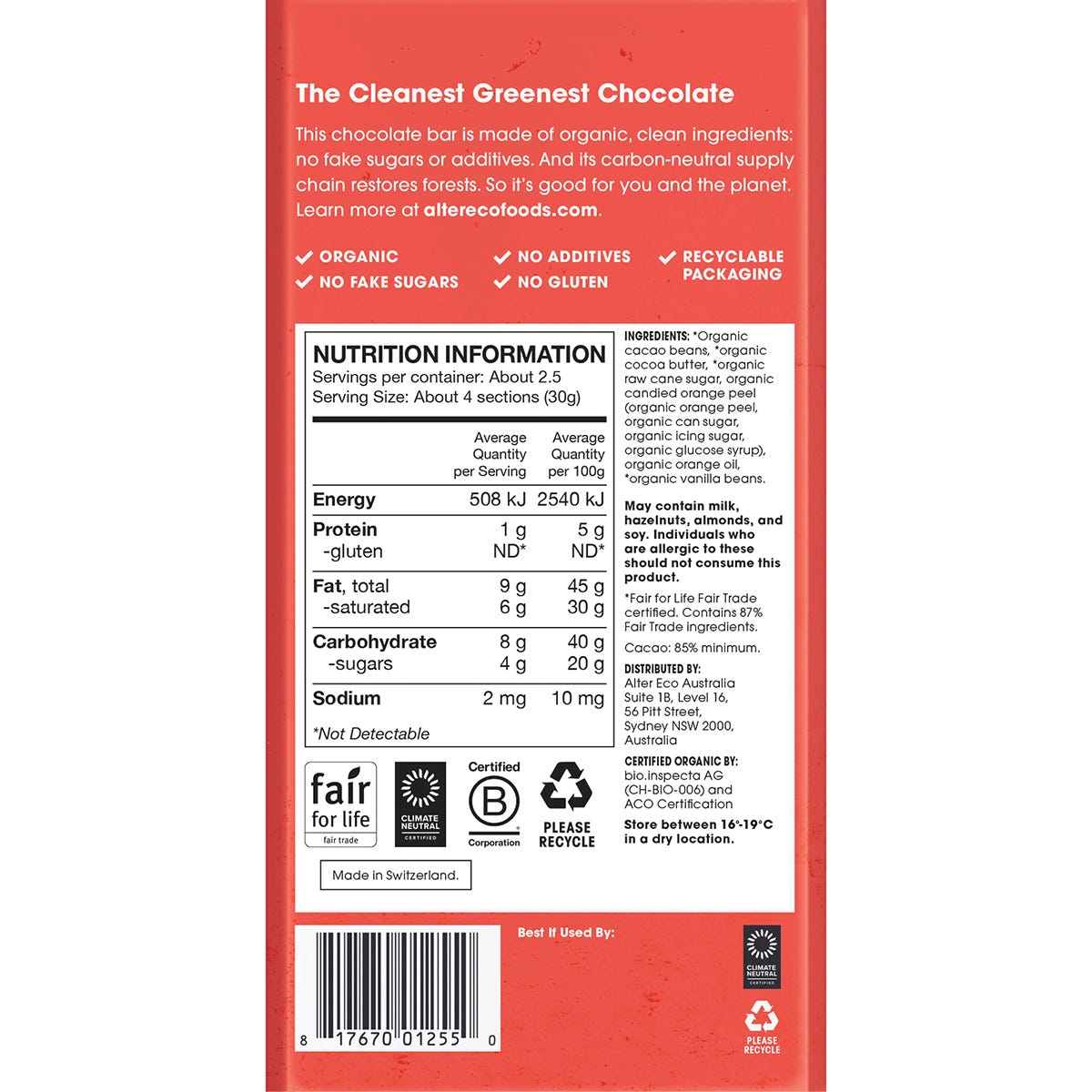 Alter Eco Chocolate Organic Dark Orange Blackout 75g (Pack of 12) Payless 4 Organics