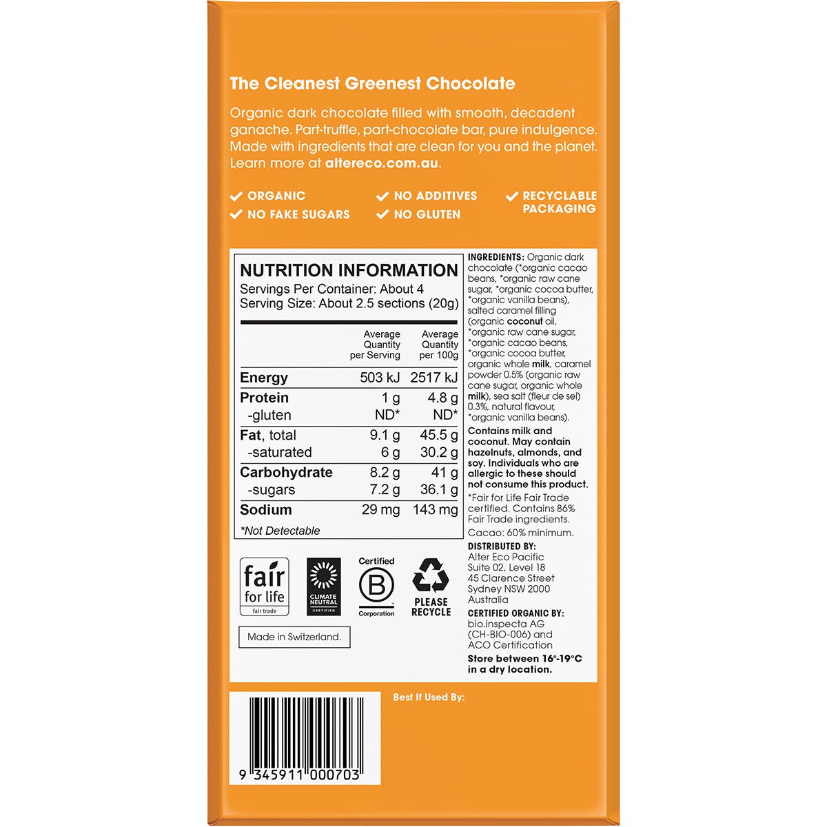 Alter Eco Chocolate Organic Salted Caramel Dark Truffle Thins 84g (Pack of 12) Payless 4 Organics