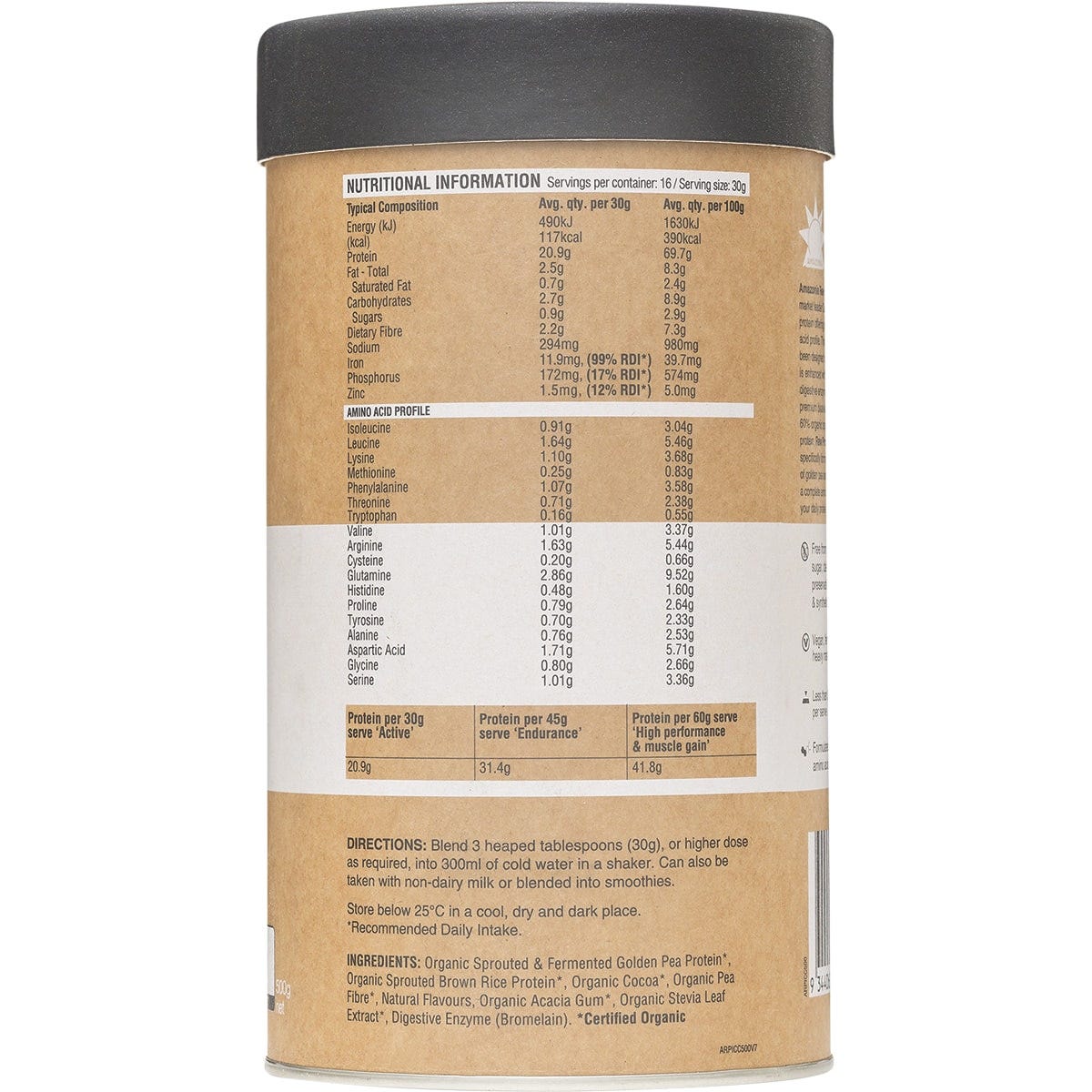 Amazonia Raw Protein Isolate Choc Coconut 500g Payless 4 Organics