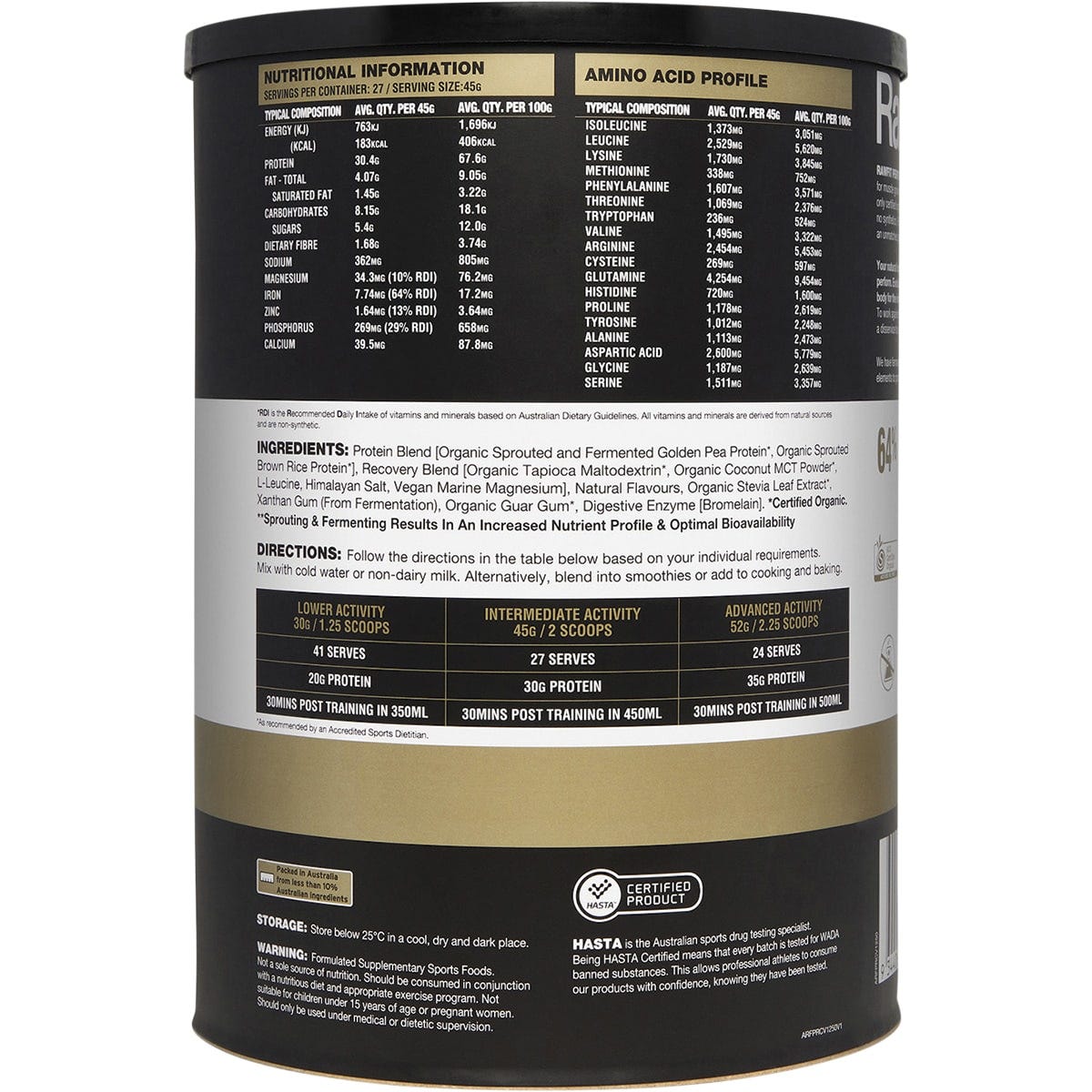 Amazonia RawFit Plant Protein Perform & Recover Creamy Vanilla 1.25kg Payless 4 Organics