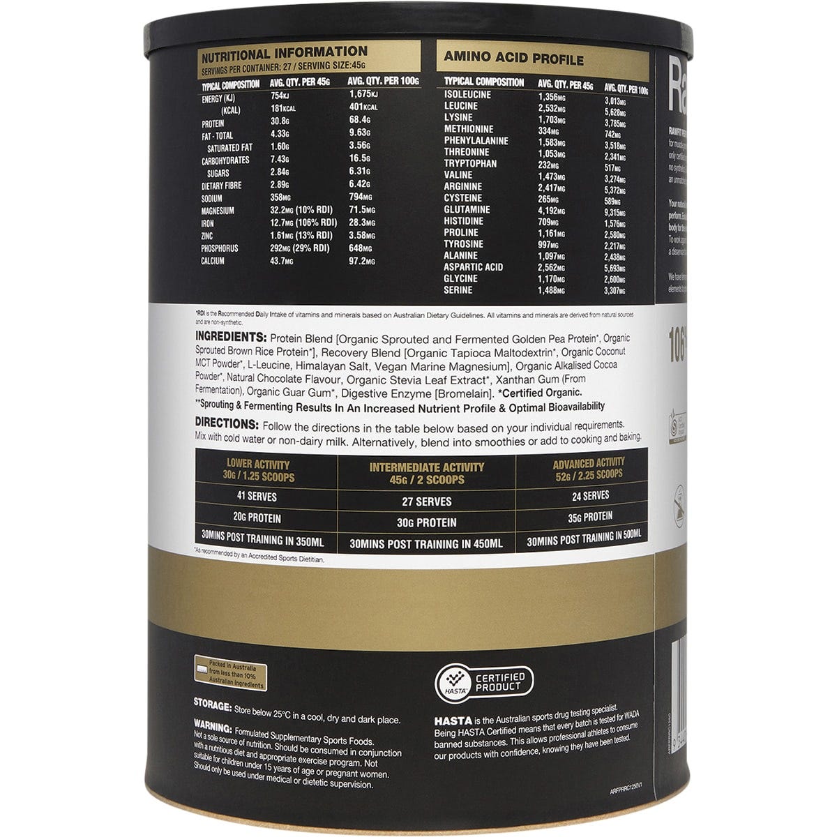 Amazonia RawFit Plant Protein Perform & Recover Rich Chocolate 1.25kg Payless 4 Organics