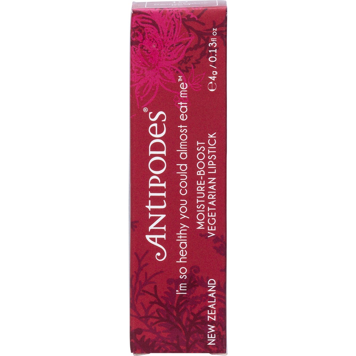 Antipodes Remarkably Red Lipstick 4g in a sleek black tube with a red band on a white background.