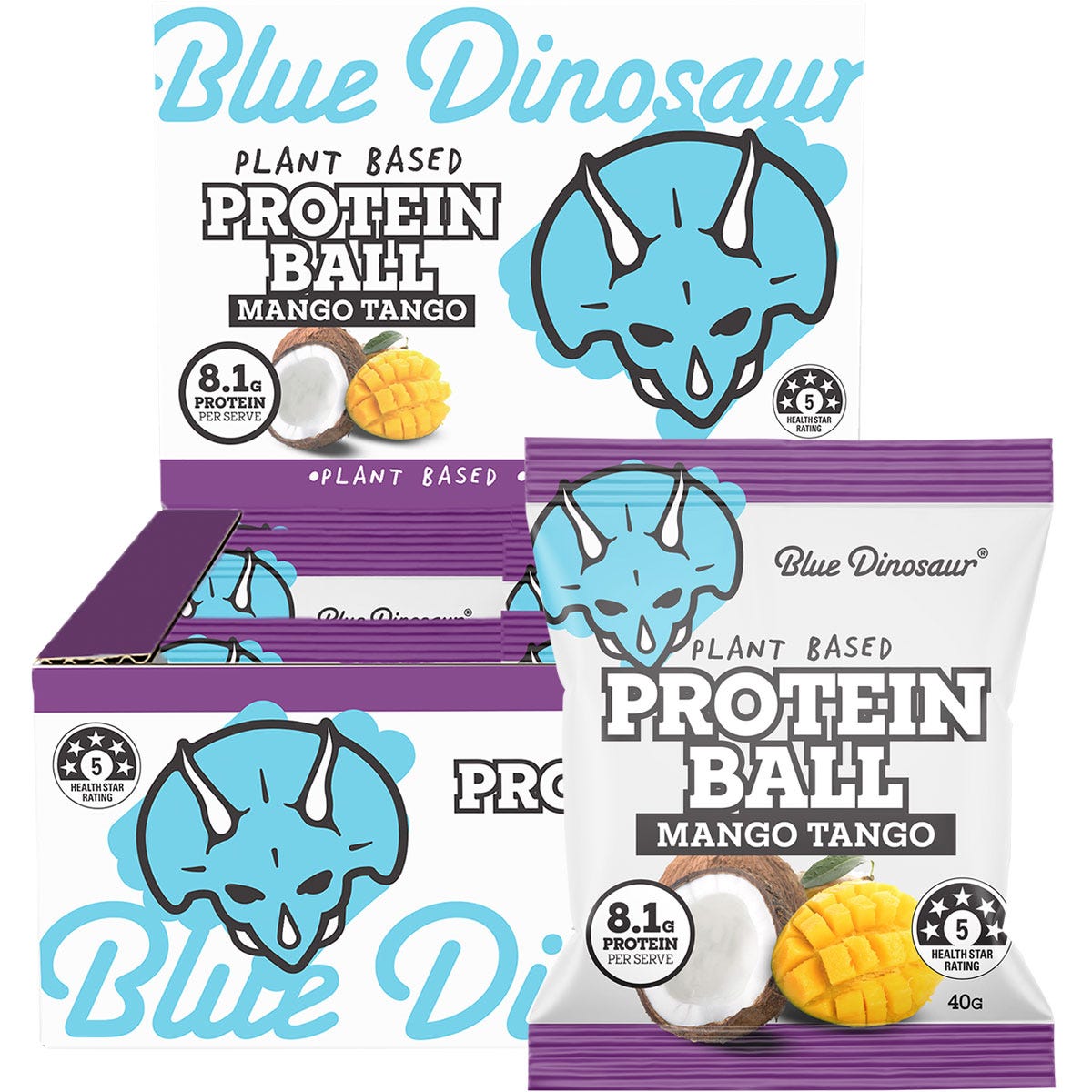 Blue Dinosaur Protein Ball Mango Tango 40g (Pack of 12)