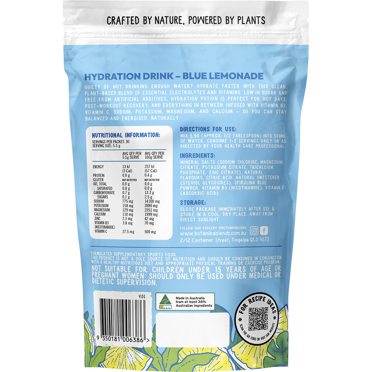 Botanika Blends Hydration Potion Blue Lemonade 165g