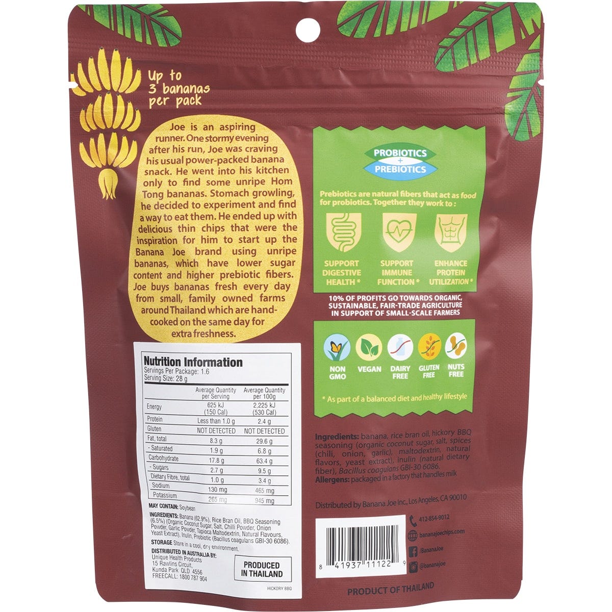 Banana Joe Banana Chips Hickory BBQ 46.8g (Pack of 6) Payless 4 Organics