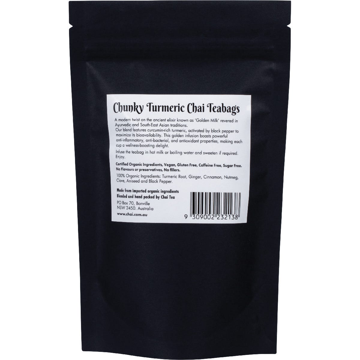 Chai Tea Organic Chunky Turmeric Chai Tea Bags 20 Pack