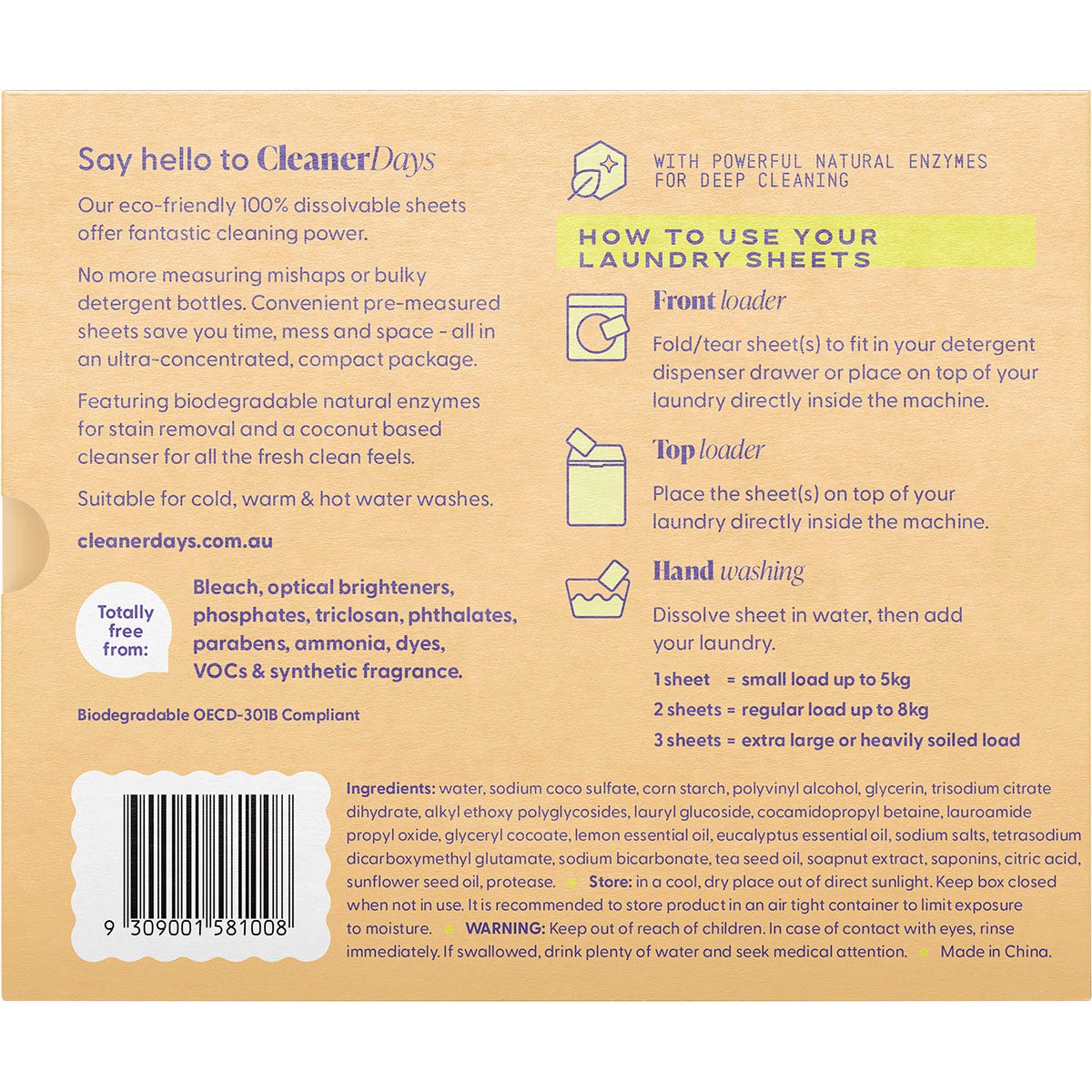 Cleaner Days Laundry Detergent Sheets Lemon + Eucalyptus 60pcs Payless 4 Organics
