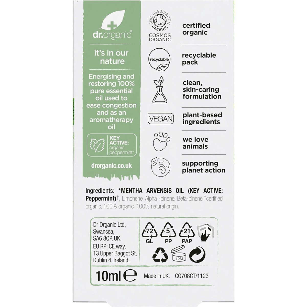 Dr Organic Peppermint Oil 100% Pure 10ml Payless 4 Organics