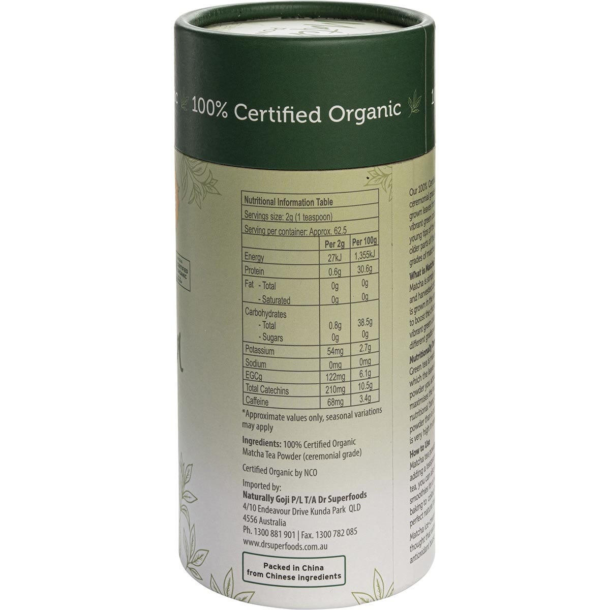 Dr Superfoods Matcha Tea Powder 125g Payless 4 Organics