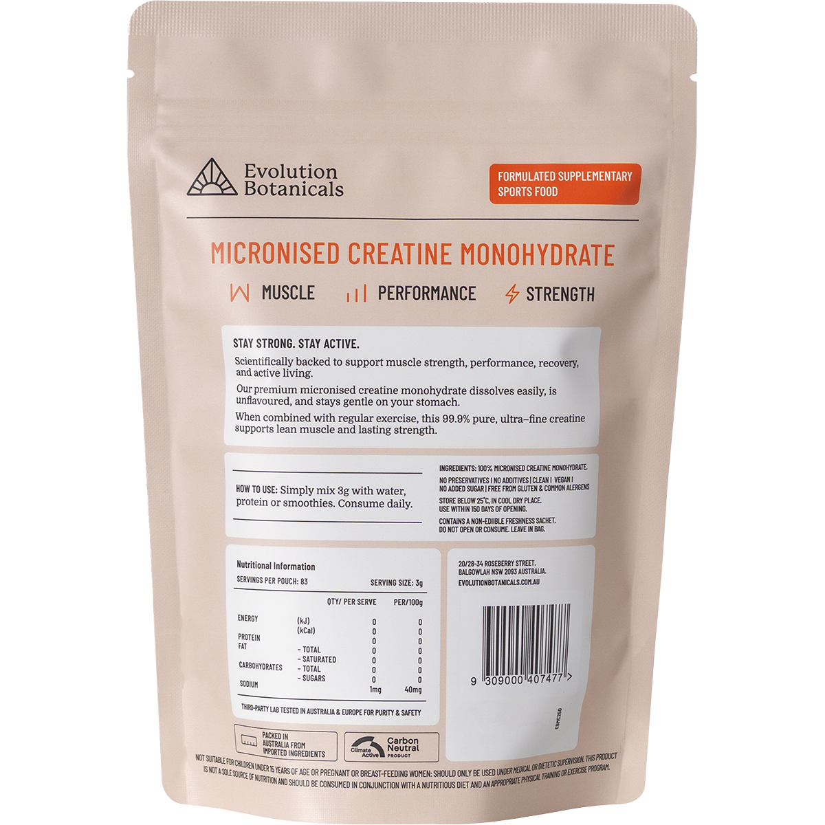 Evolution Botanicals Micronised Creatine 250g