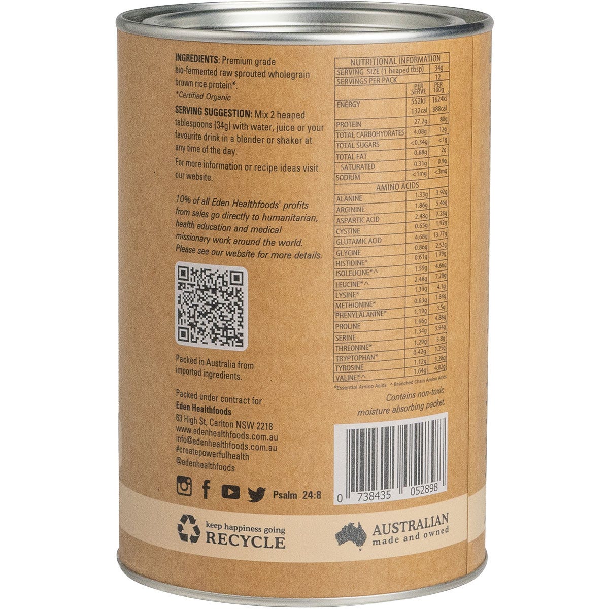 Eden Healthfoods Ultimate Protein Sprouted Brown Rice Natural 400g Payless 4 Organics