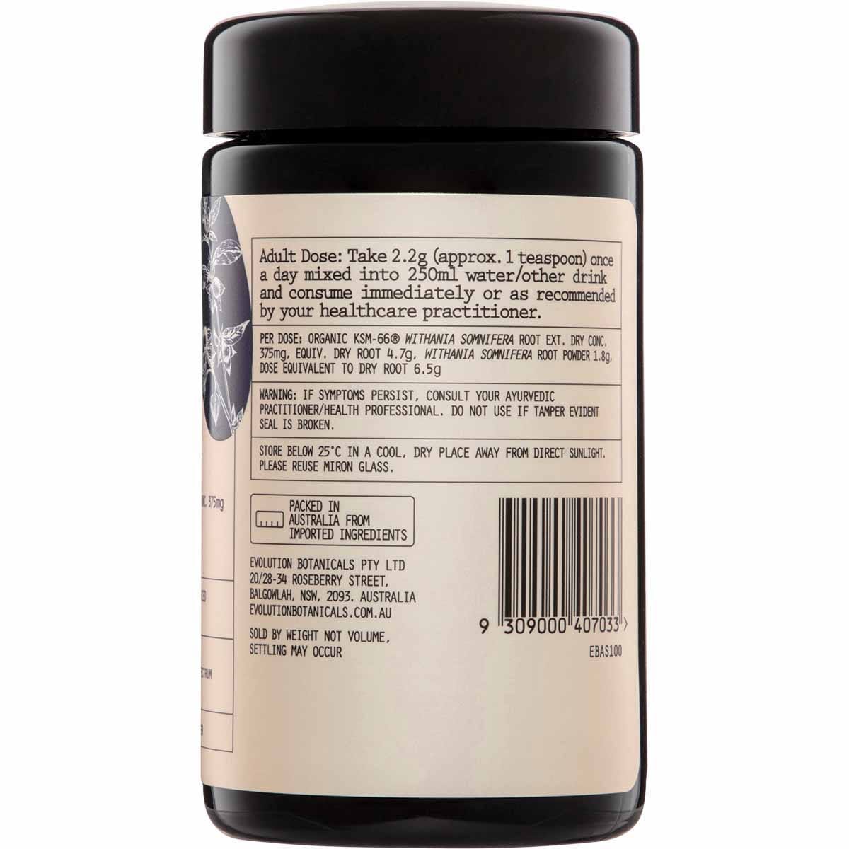 Evolution Botanicals Organic Ashwagandha 100g Payless 4 Organics