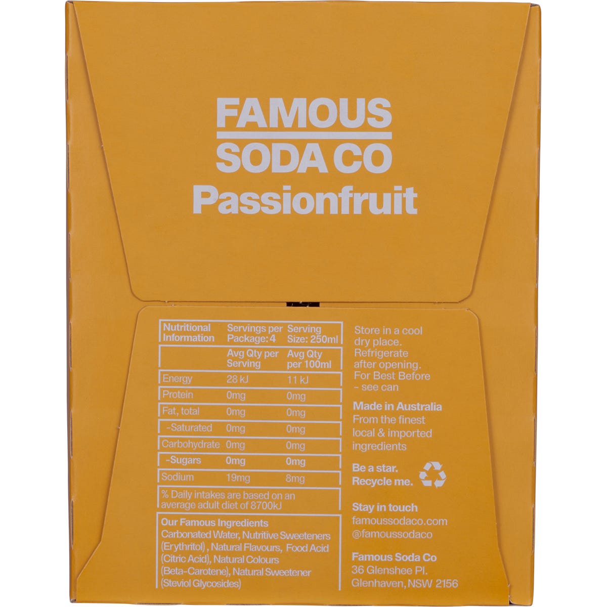 Famous Zero Sugar Soda Passionfruit 250ml (Pack of 4)