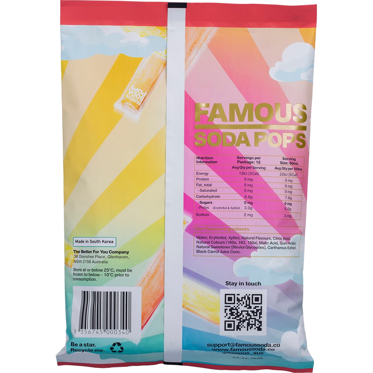 Famous Zero Sugar Soda Pops Assorted Icy Poles 60ml (Pack of 12)