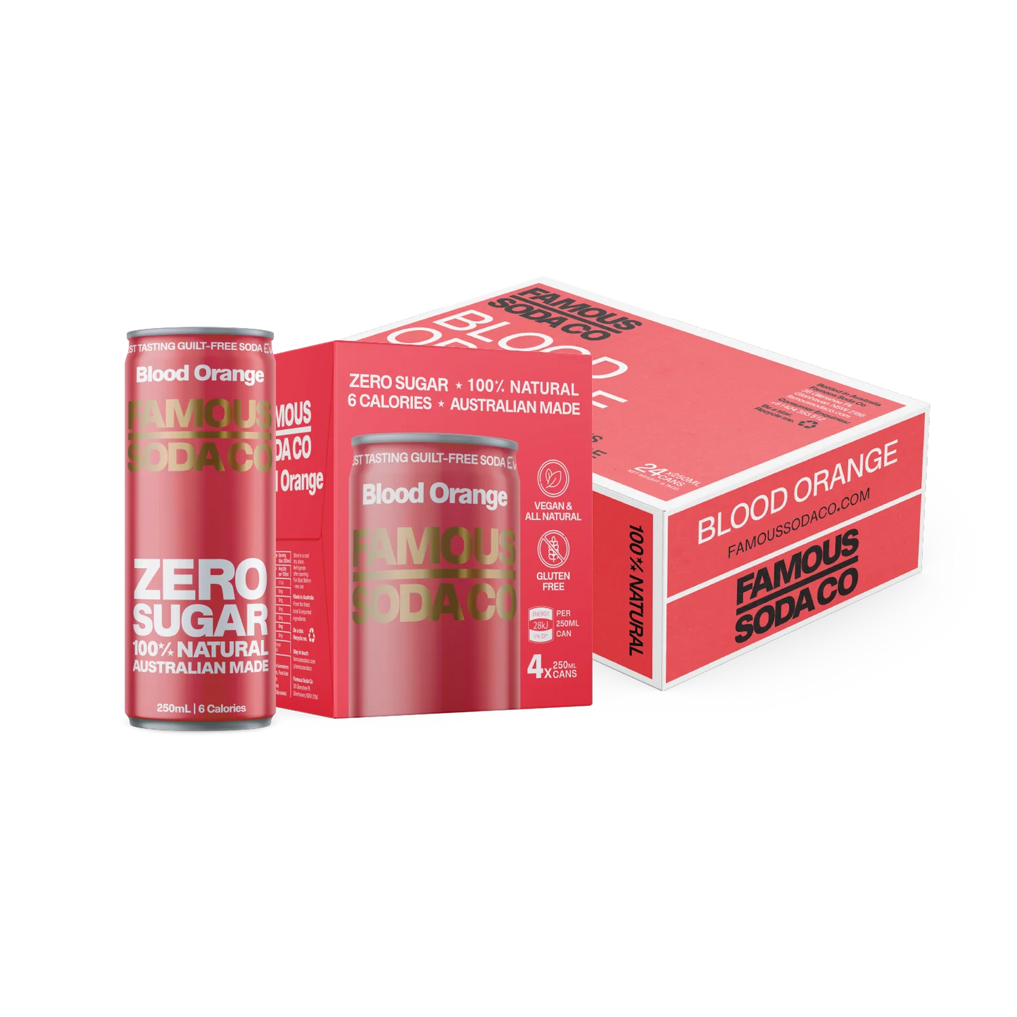 Famous Zero Sugar Soda Blood Orange 250ml (Pack of 4)