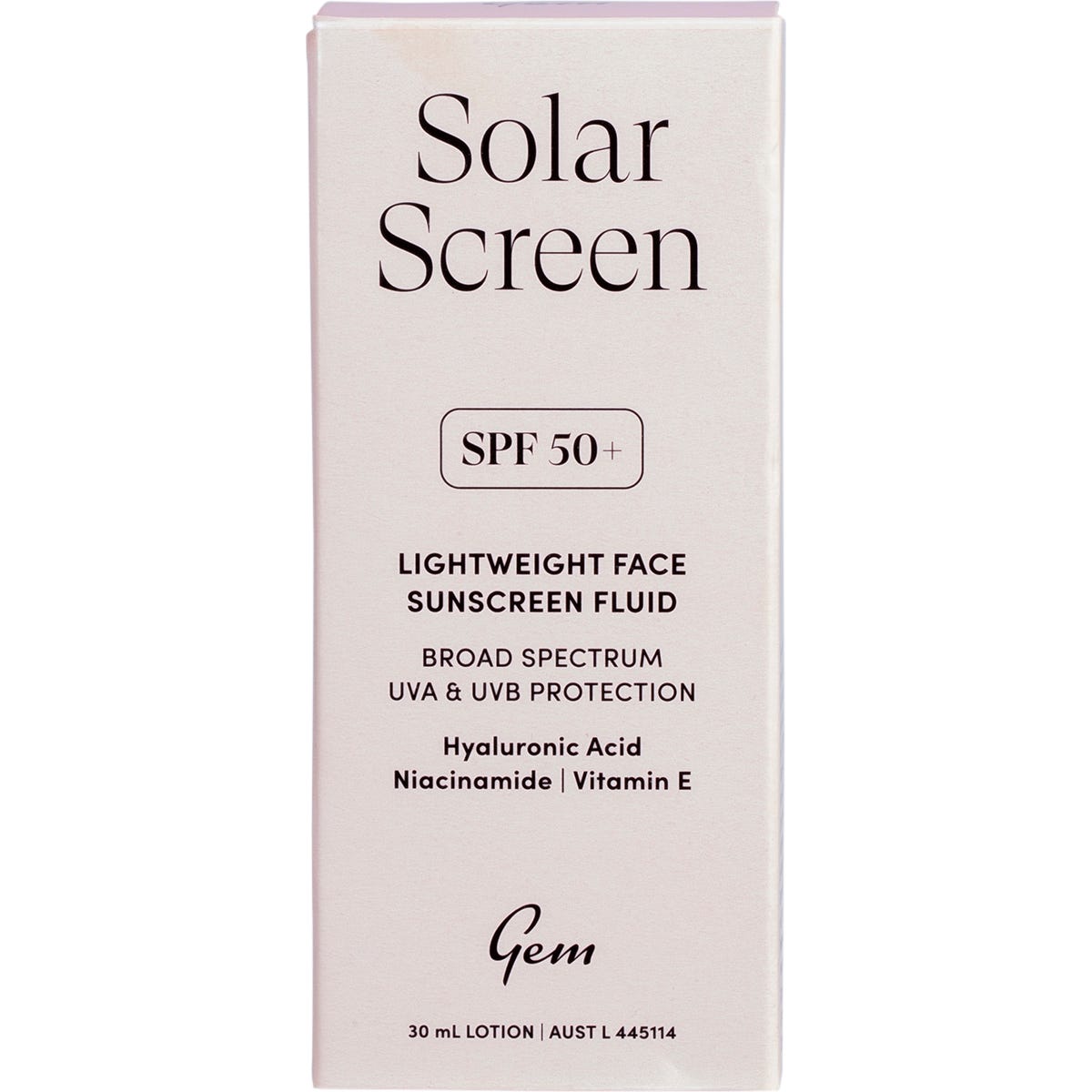 Gem Solar Screen SPF50+ Lightweight Face Sunscreen Fluid 30ml