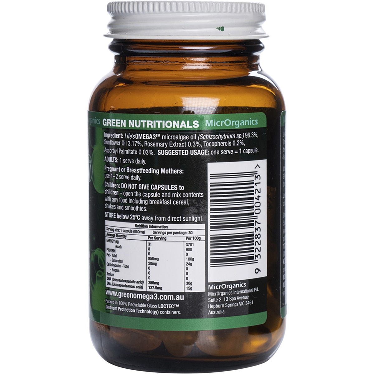 Green Nutritionals Green Omega3 Vegan Capsules 255mg + 127mg 30 Caps Payless 4 Organics