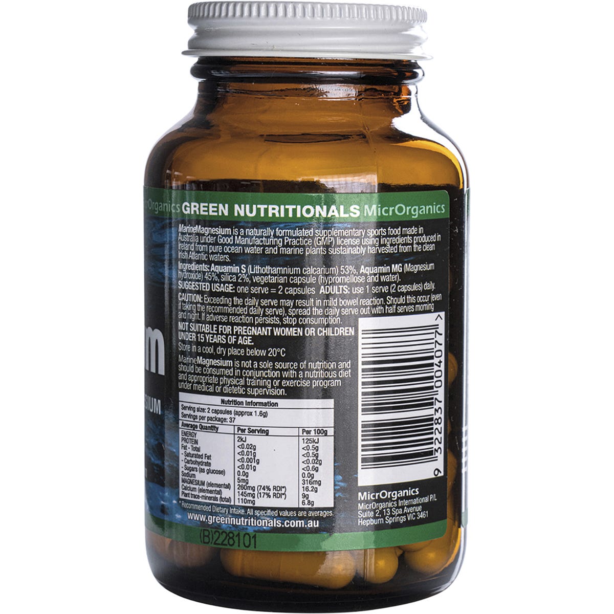 Green Nutritionals Marine Magnesium Vegan Capsules 260mg 60 Caps Payless 4 Organics