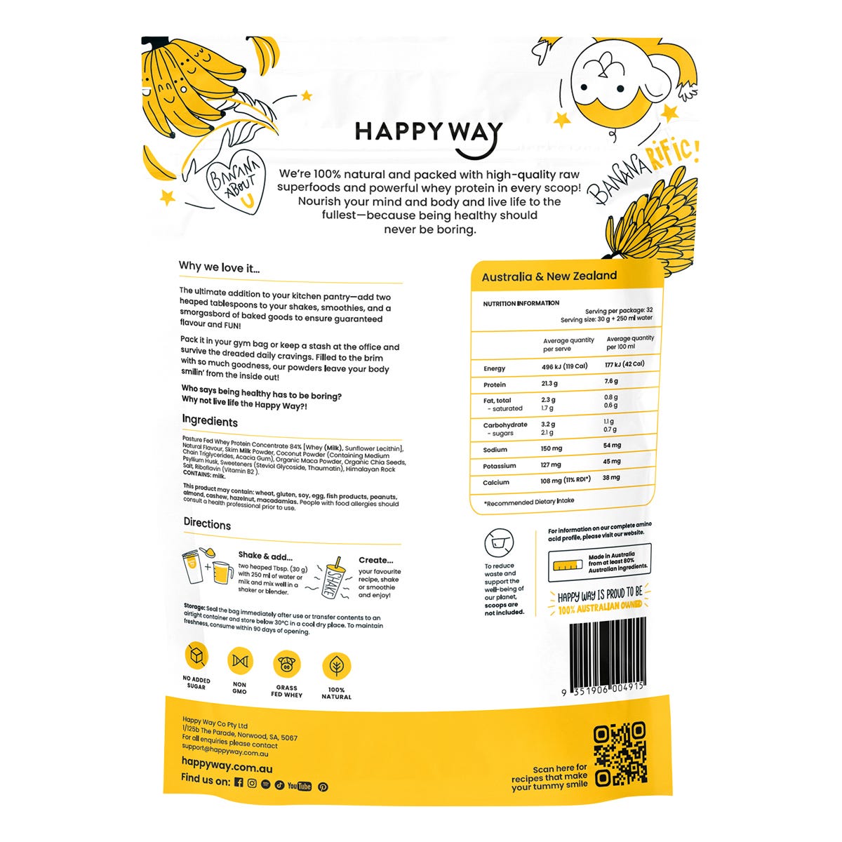 Happy Way Whey Protein Powder Banana 1kg