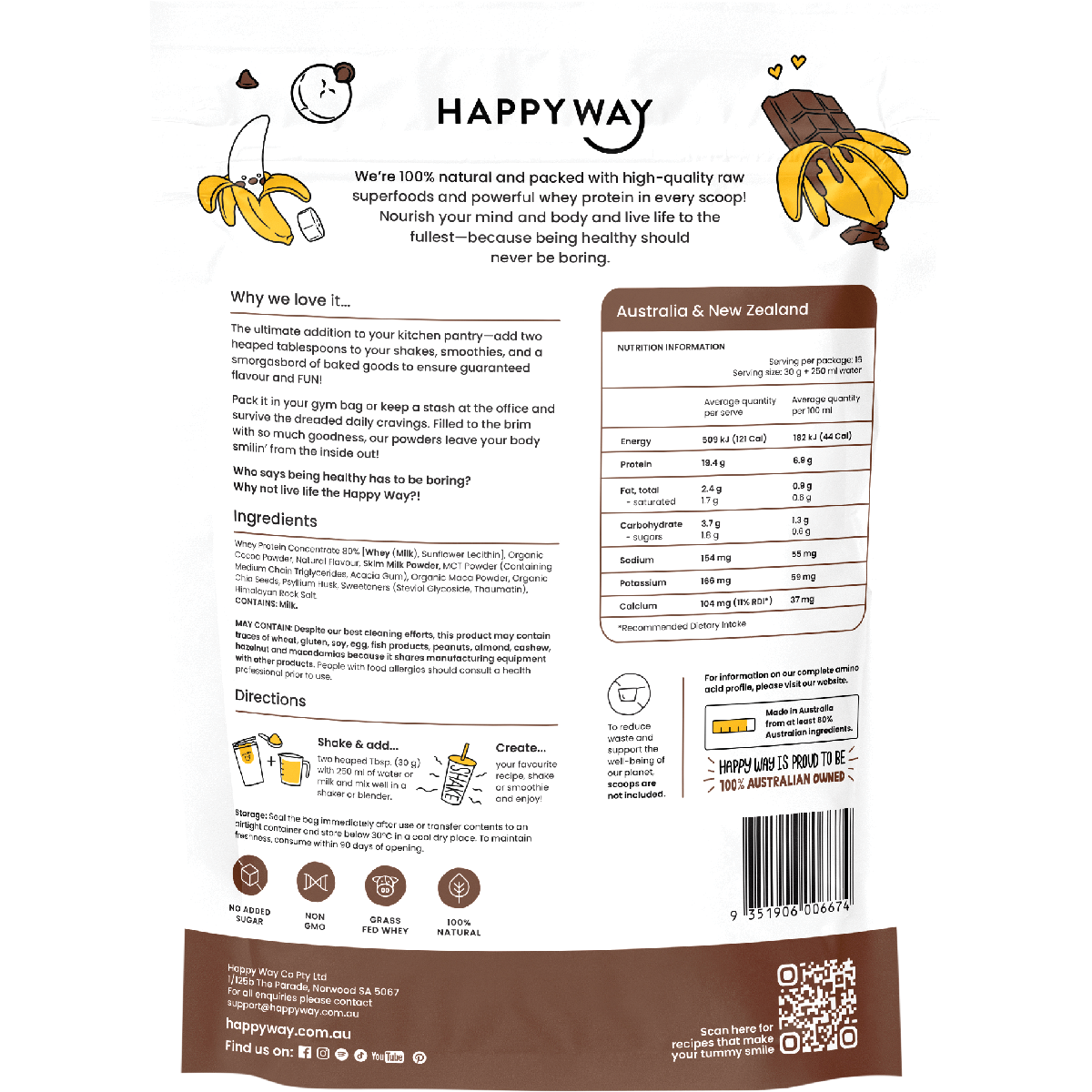 Happy Way Whey Protein Powder Choc Banana 500g