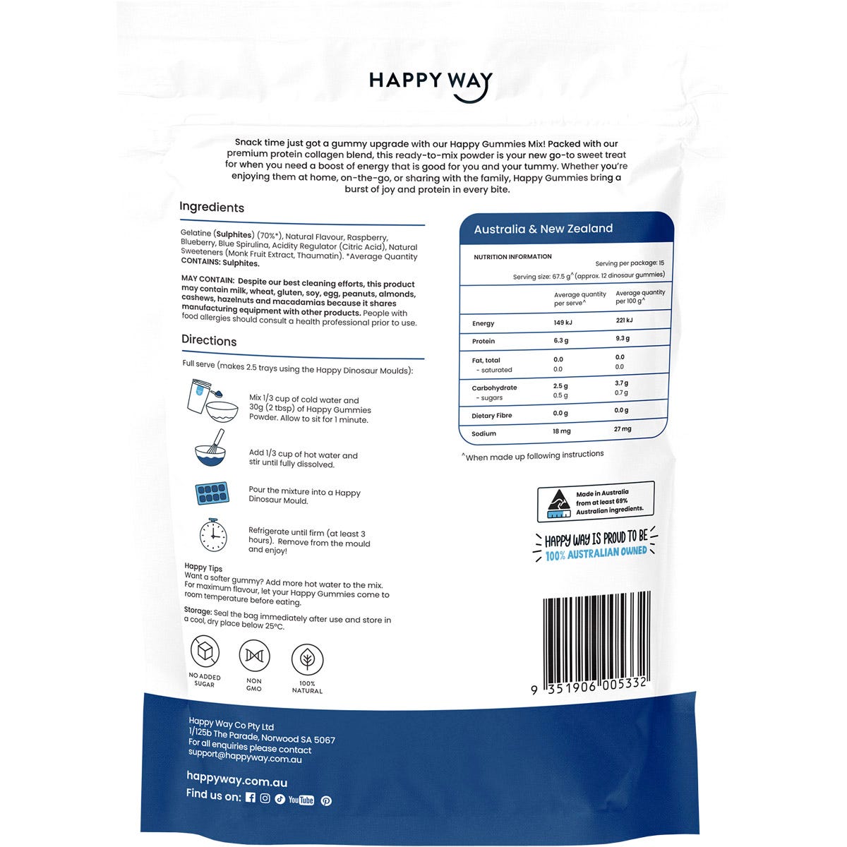 Happy Way Happy Gummies Blue Raspberry 210g