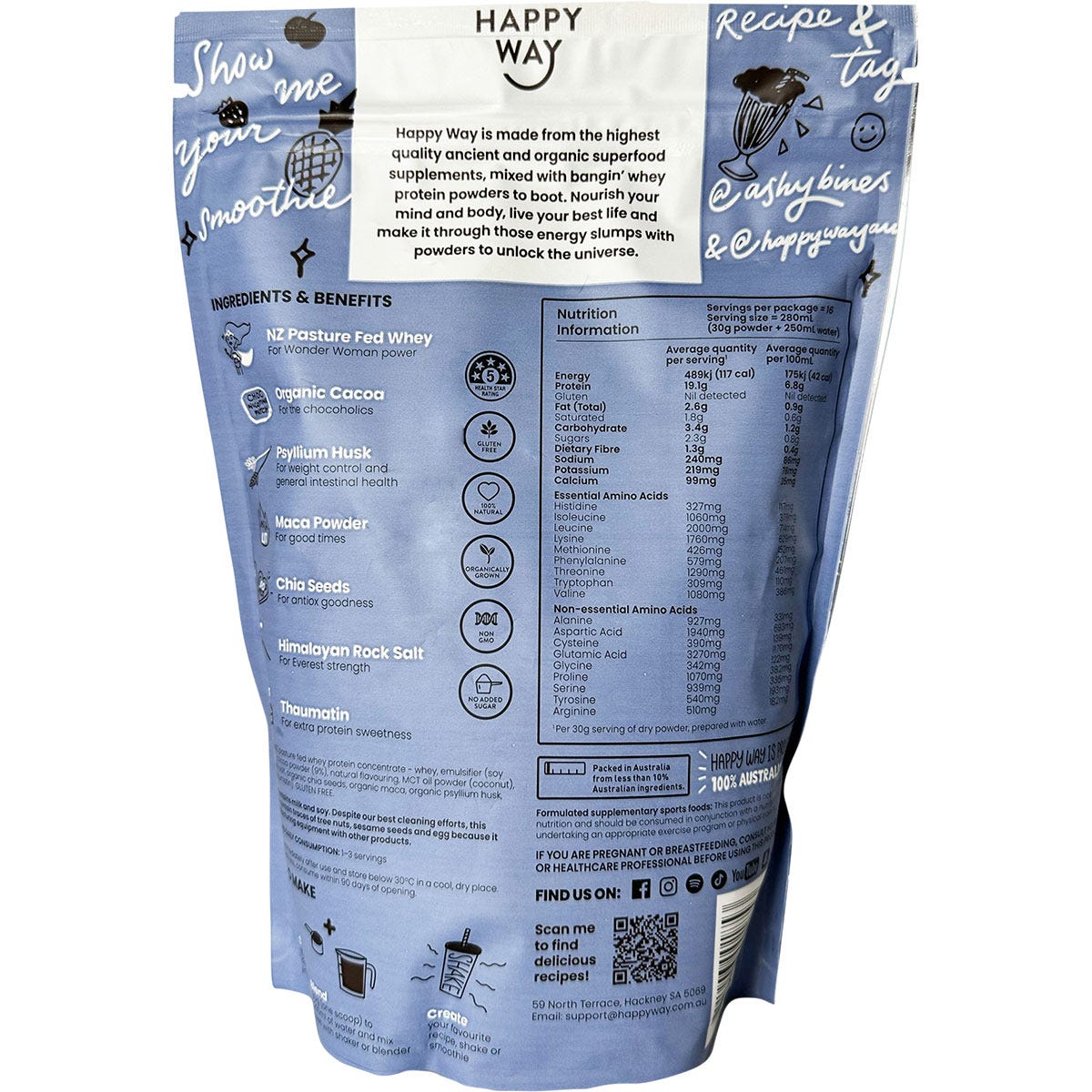 Happy Way Ashy Bines Whey Protein Powder Choc Coconut 500g Payless 4 Organics