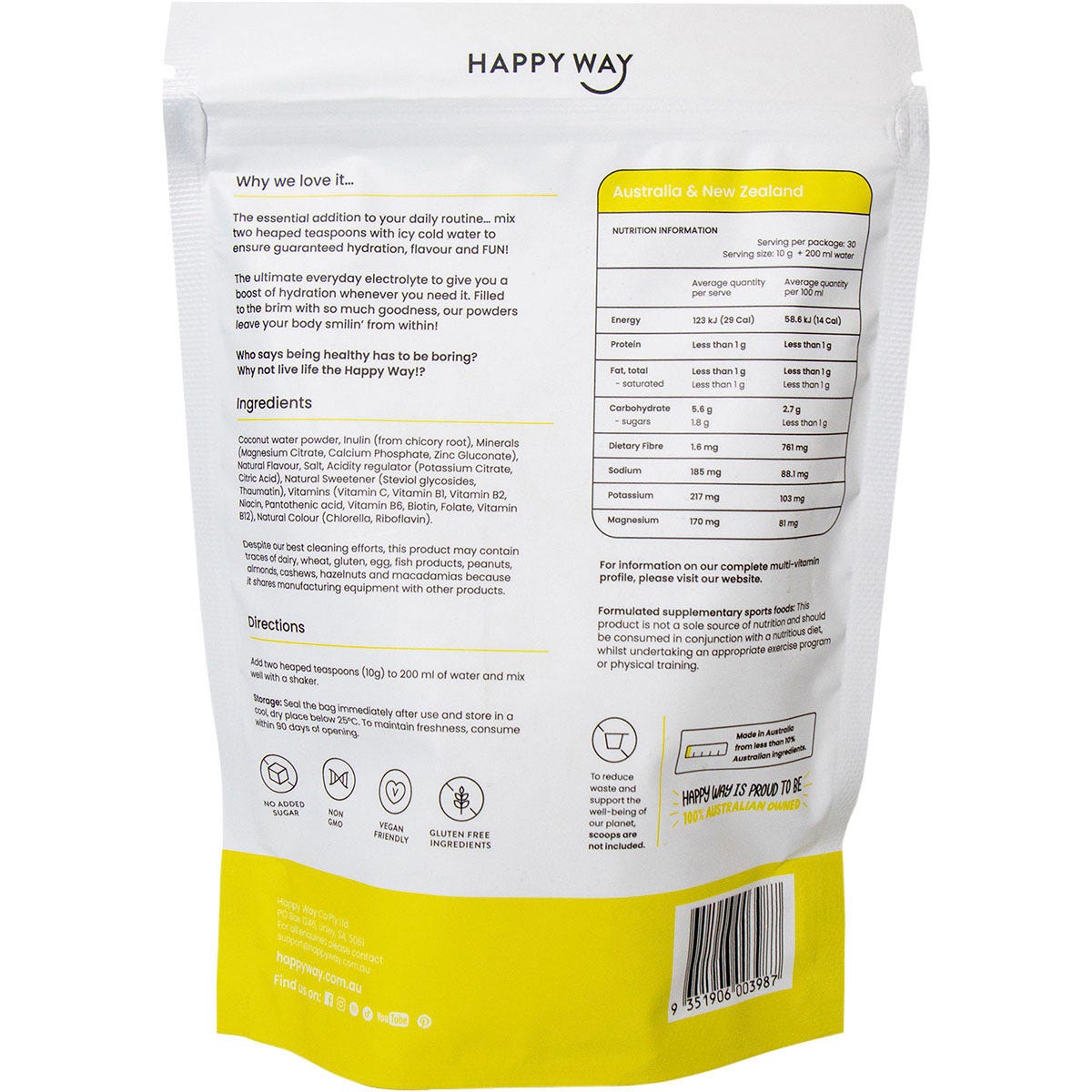 Happy Way Electrolyte Powder Lemon Lime 300g Payless 4 Organics