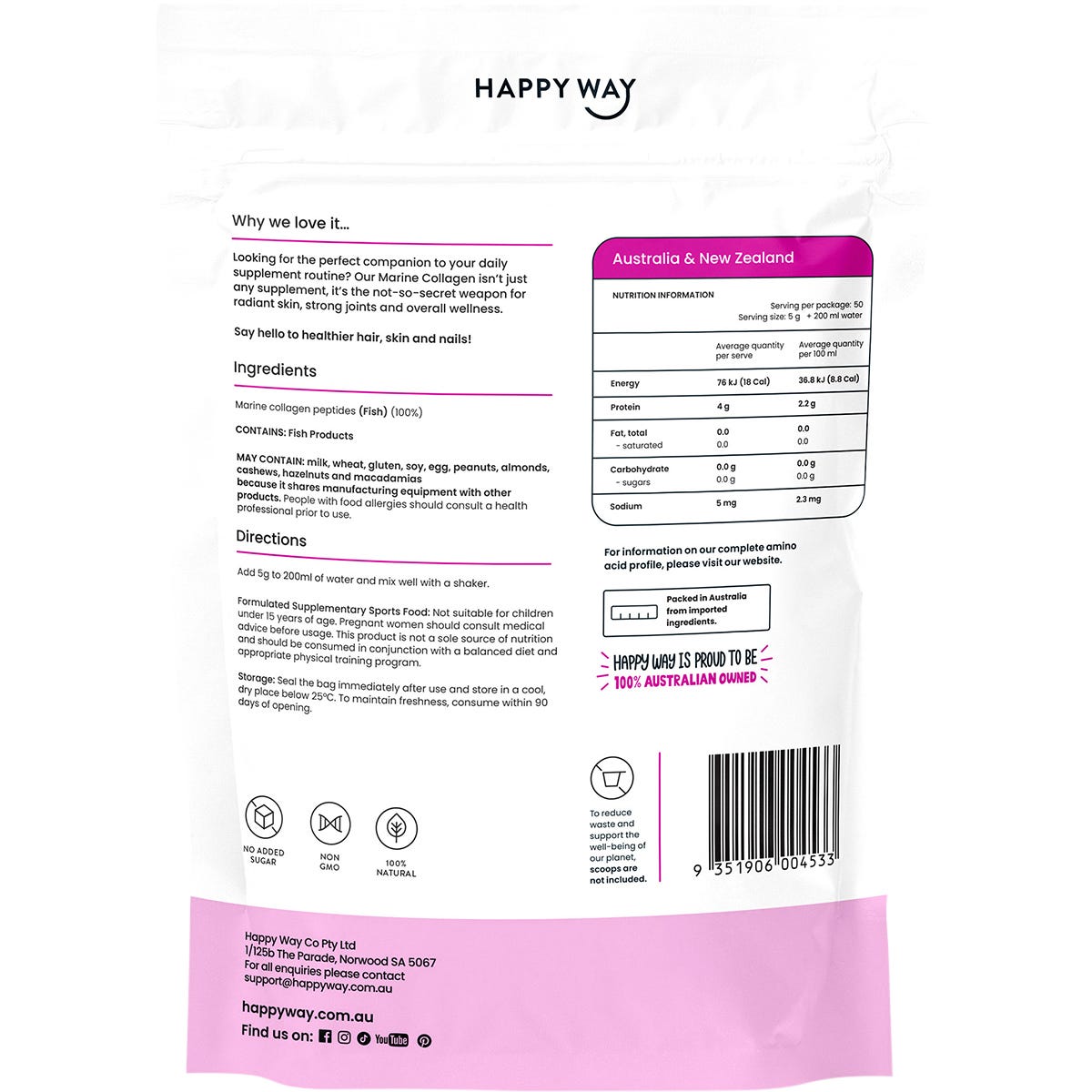 Happy Way Marine Collagen Unflavoured 250g Payless 4 Organics