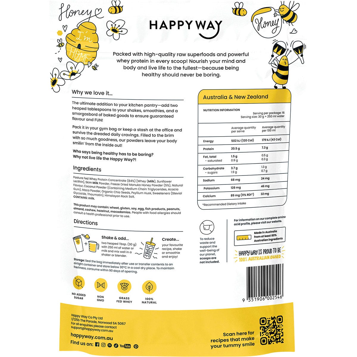 Happy Way Whey Protein Powder Manuka Honey 500g Payless 4 Organics