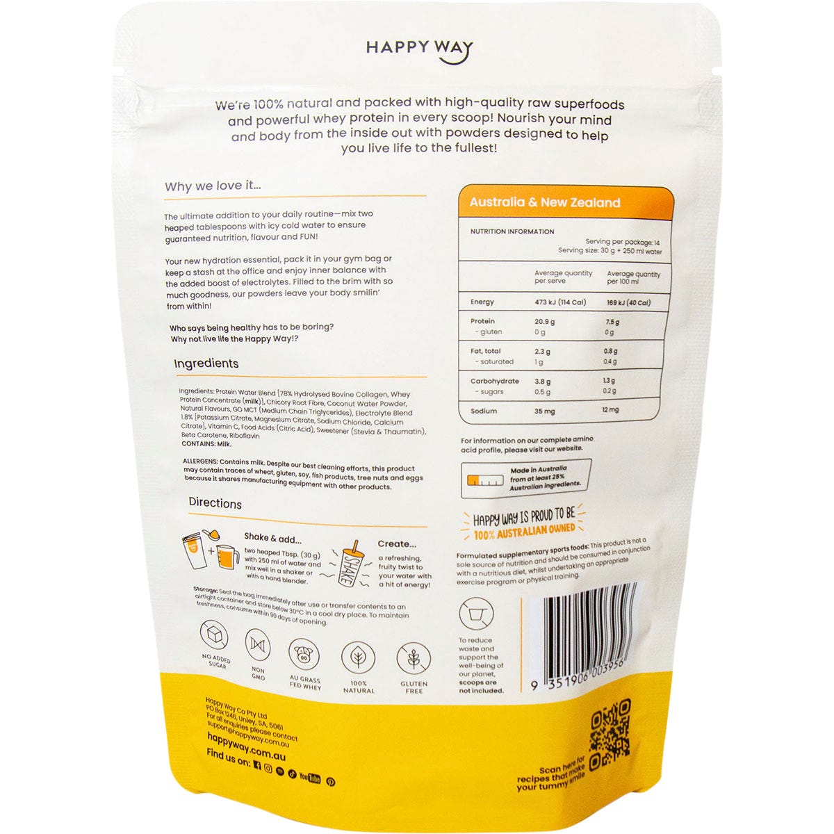 Happy Way Whey Protein Water Tropical Crush 420g Payless 4 Organics