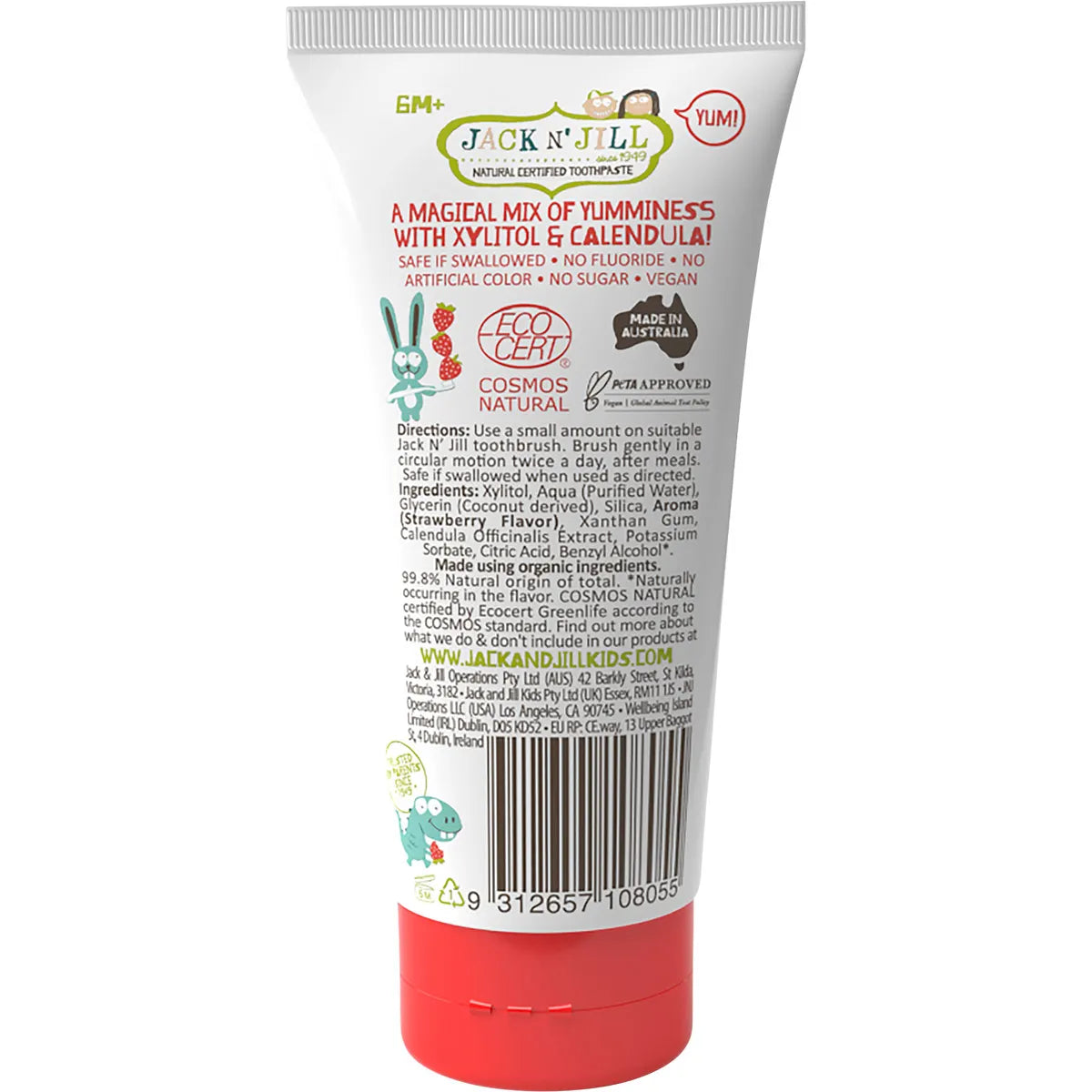 Jack N' Jill Toothpaste Children Strawberry Fluoride Free 200g (Pack of 6)