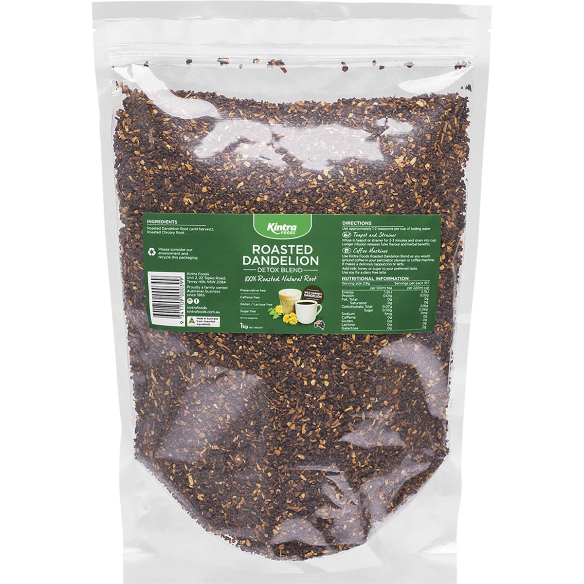 Kintra Foods Roasted Dandelion Blend Granular 1kg Payless 4 Organics