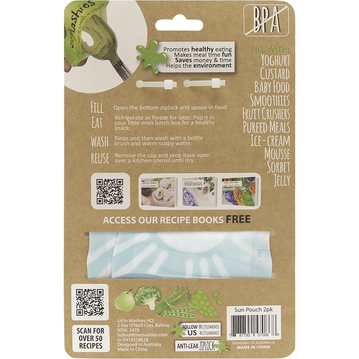 Little Mashies Reusable Squeeze Pouch Sun 130ml (Pack of 2)