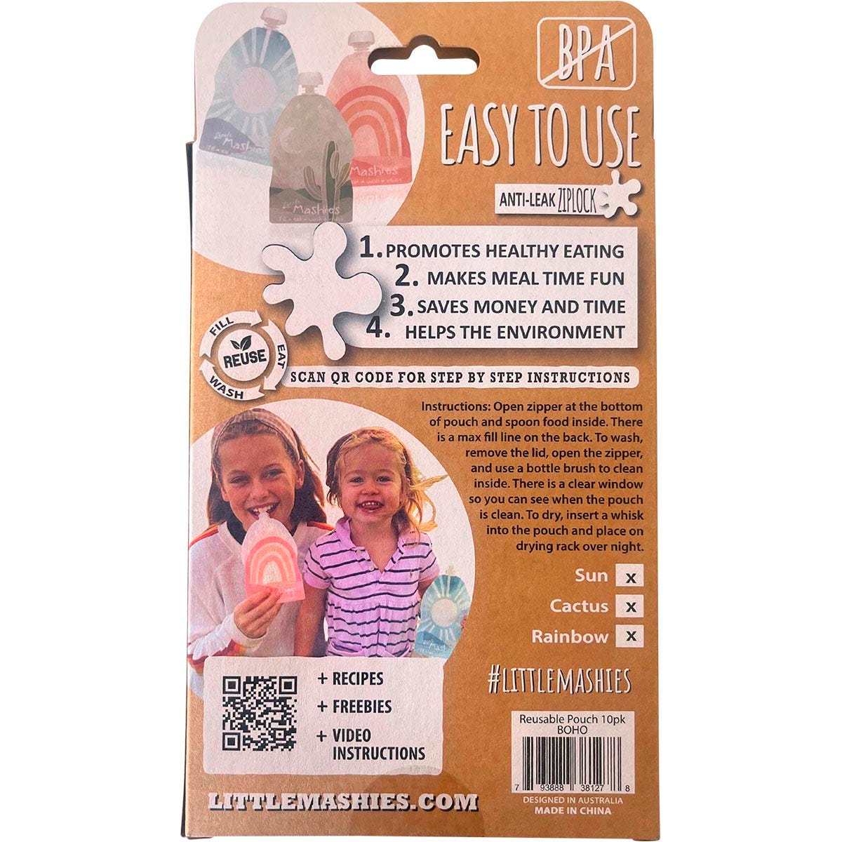 Little Mashies Reusable Squeeze Pouch Boho 130ml (Pack of 10)