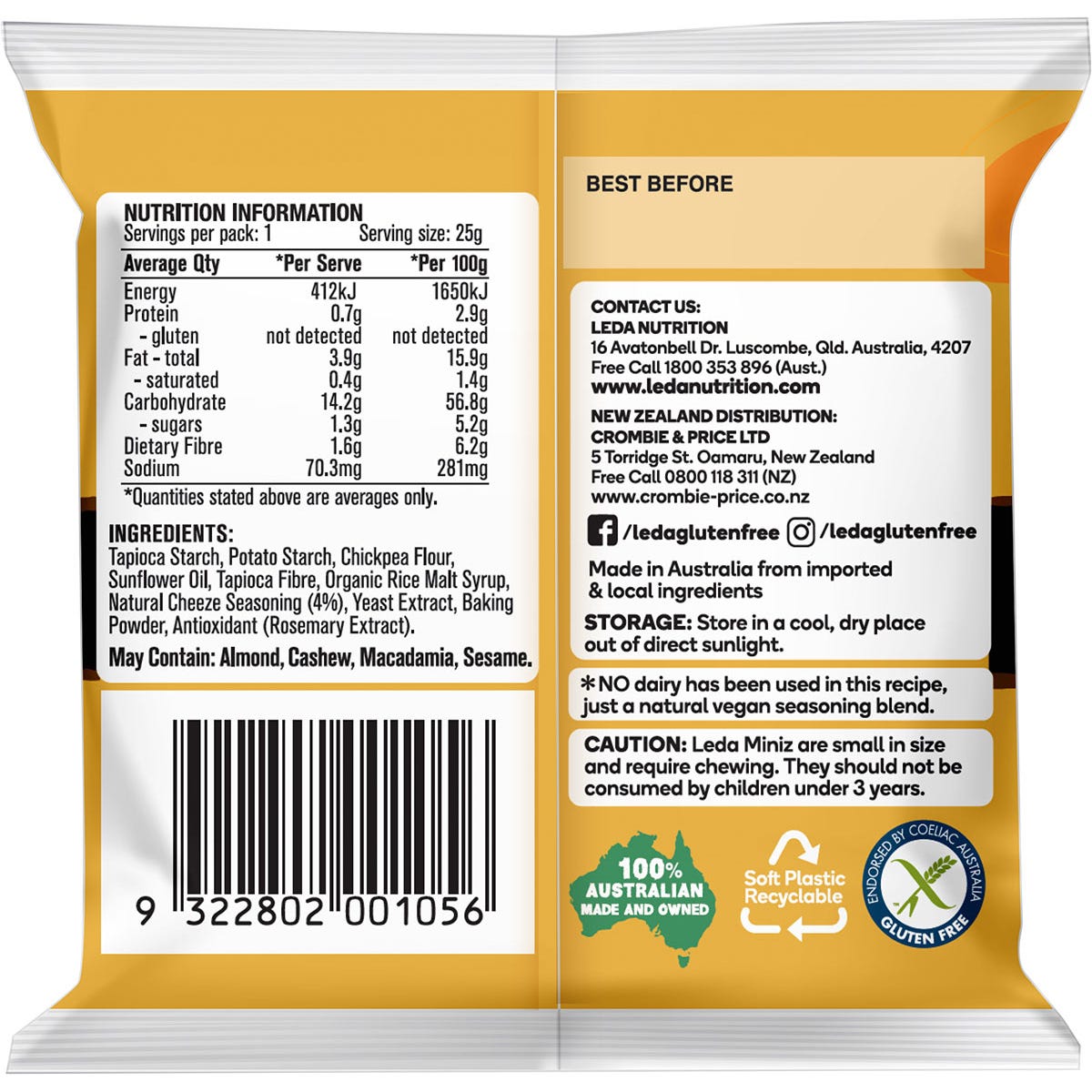 Leda Cracker Miniz Cheeze Multi 6 Pack 150g (Pack of 6) Payless 4 Organics
