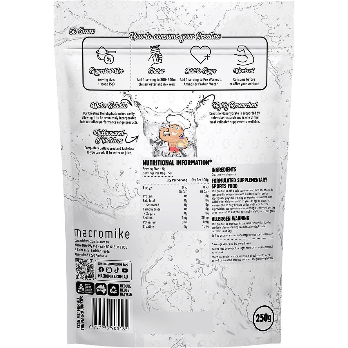 MACRO MIKE Plant Based Creatine Monohydrate Unflavoured 250g