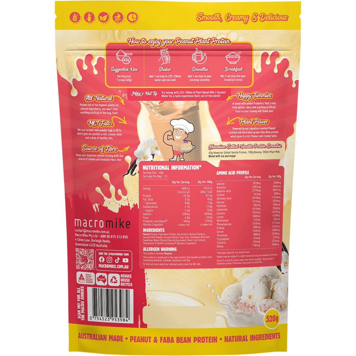 MACRO MIKE Peanut Plant Protein Hawaiian Salted Vanilla 520g Payless 4 Organics