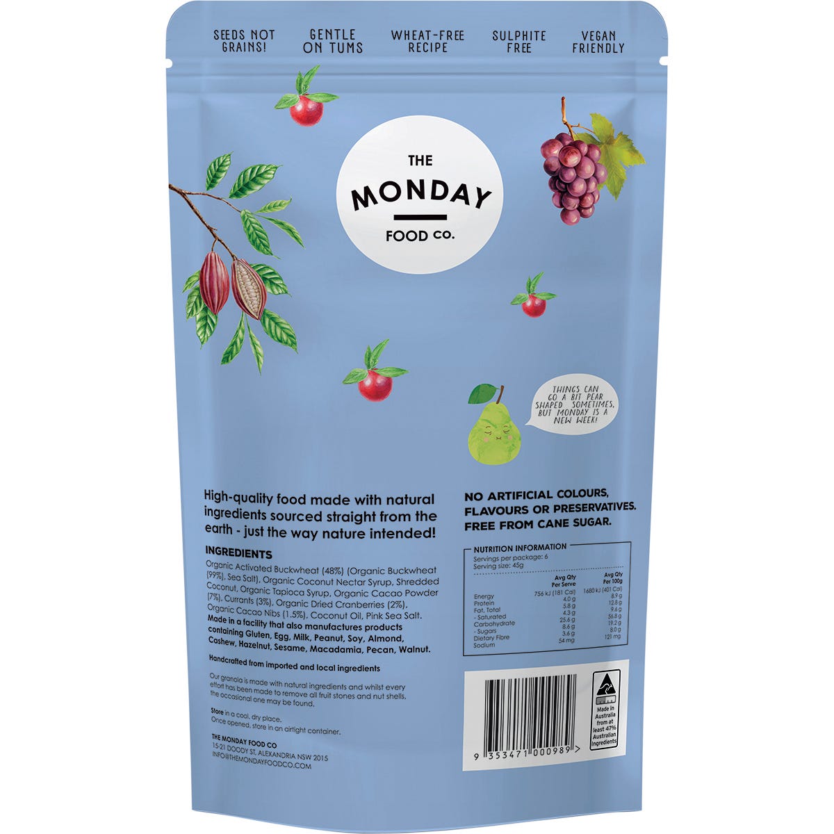 The Monday Food Co. Activated Buckwheat Granola Cacao Berry 270g