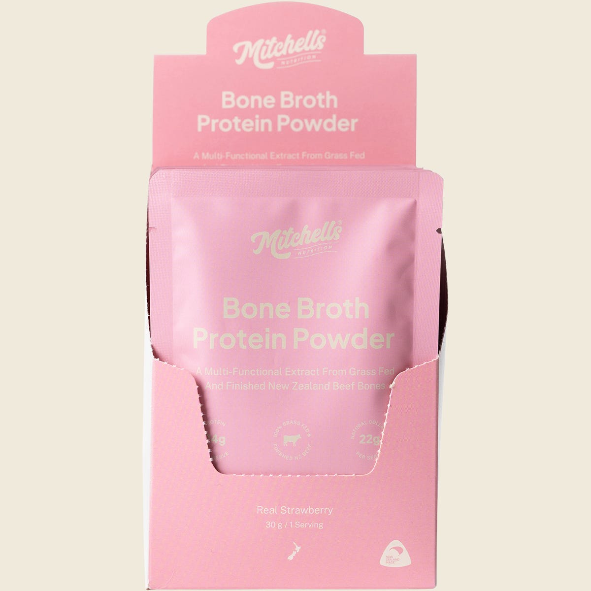 Mitchells Nutrition Bone Broth Protein Powder Real Strawberry 10x30g