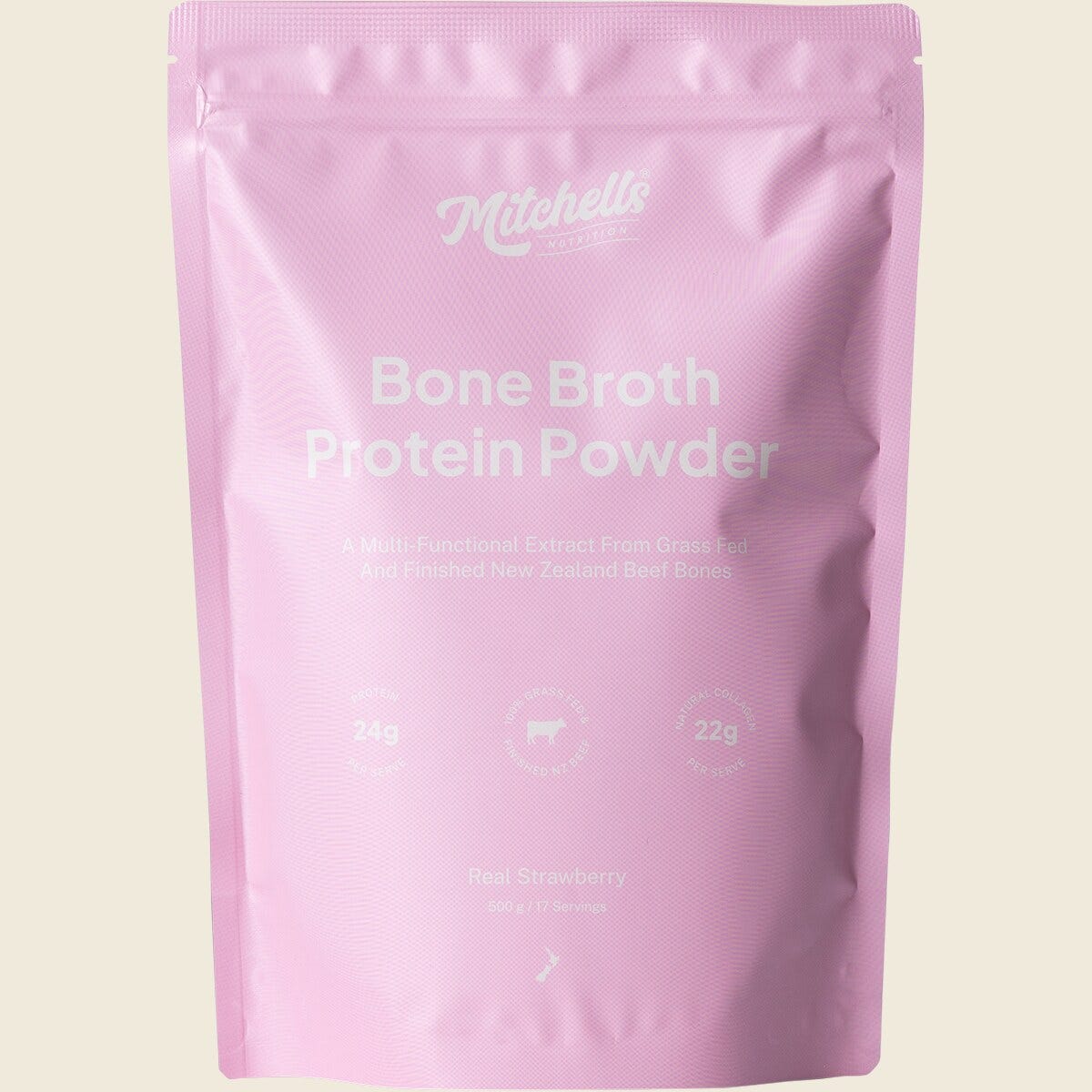 Mitchells Nutrition Bone Broth Protein Powder Real Strawberry 500g