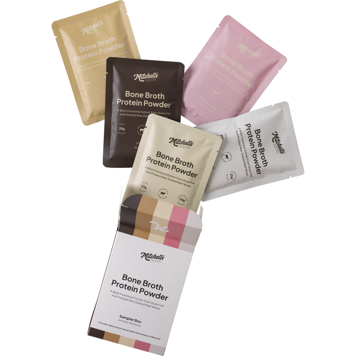 Mitchells Nutrition Bone Broth Protein Powder Sampler Box 5x30g