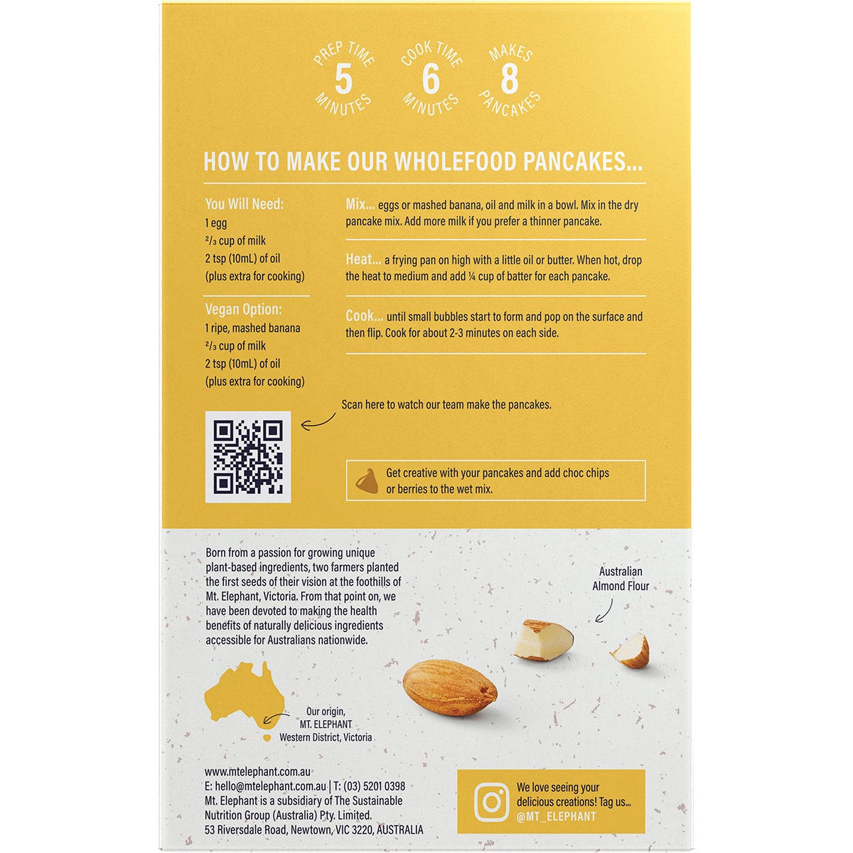 Mt. Elephant Wholefood Pancake Mix Very Vanilla 230g (Pack of 5) Payless 4 Organics