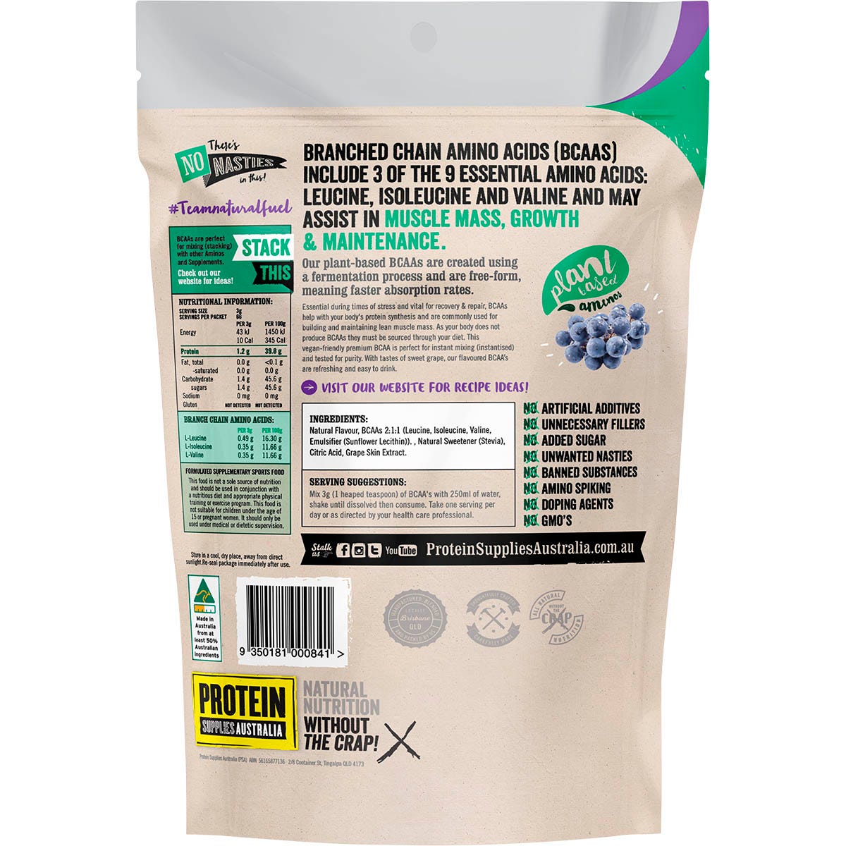 Protein Supplies Australia Branched Chain Amino Acids Grape 200g