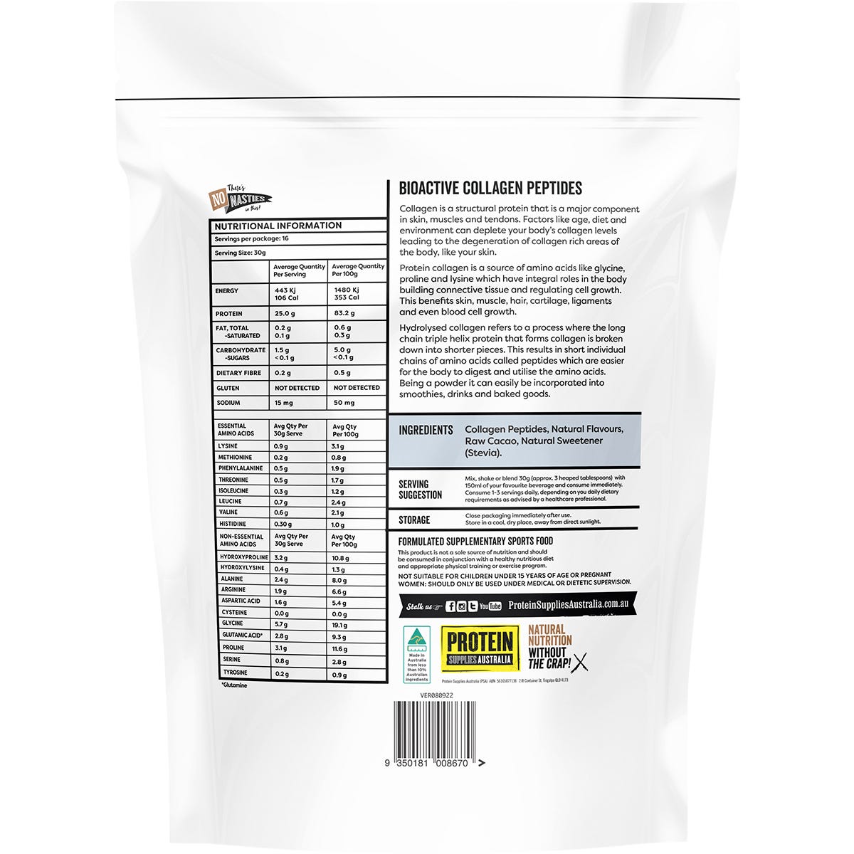 Protein Supplies Australia Collagen Chocolate 500g