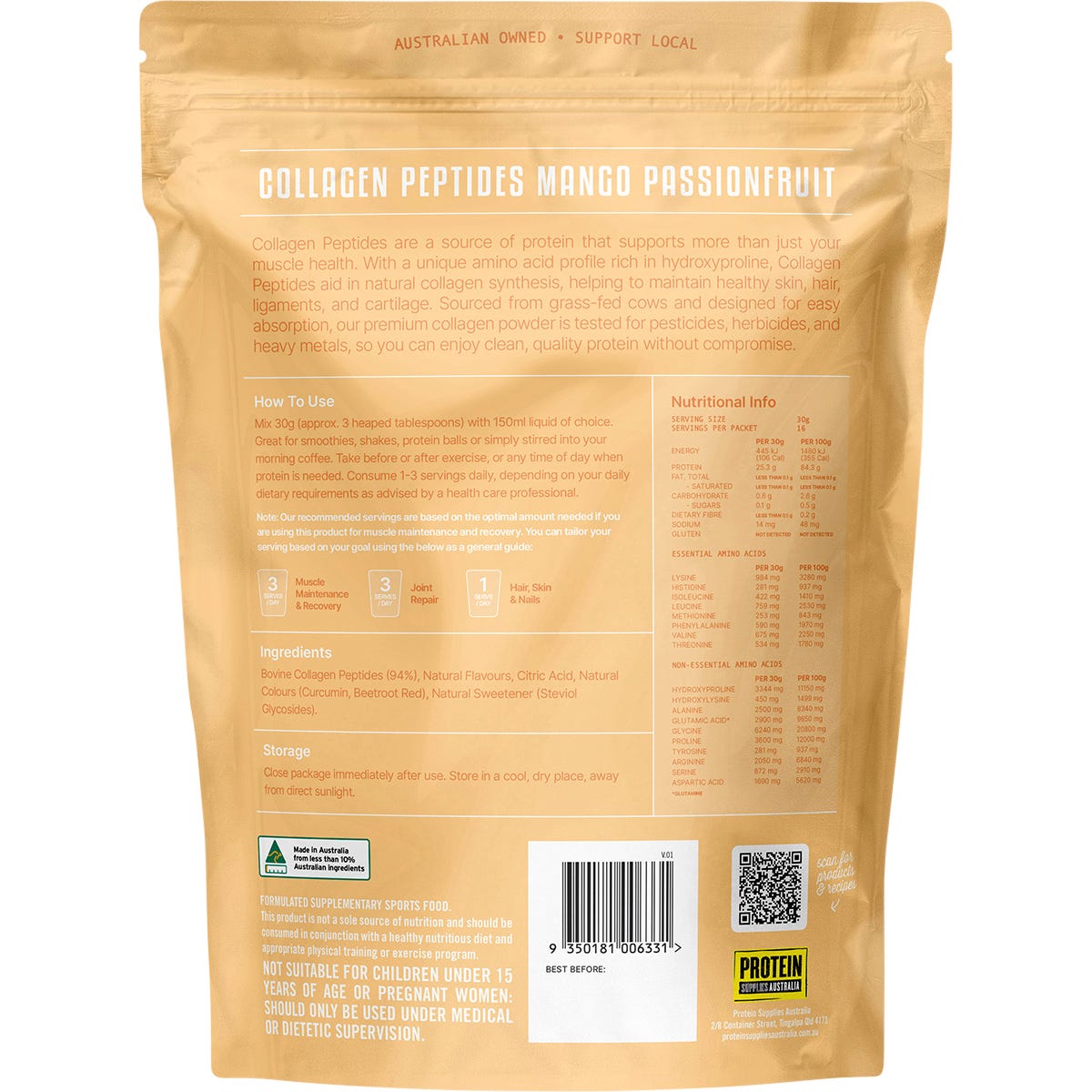 Protein Supplies Australia Collagen Peptides Mango Passionfruit 500g
