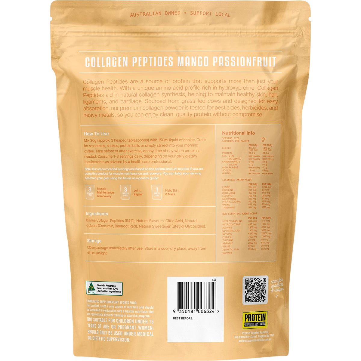 Protein Supplies Australia Collagen Peptides Mango Passionfruit 1kg