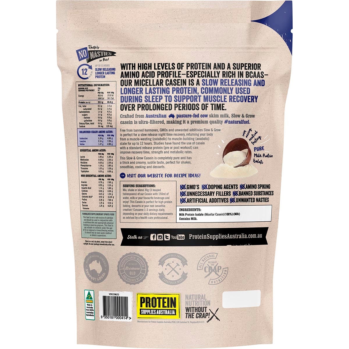 Protein Supplies Australia Slow & Grow Slow Release Pure 1kg