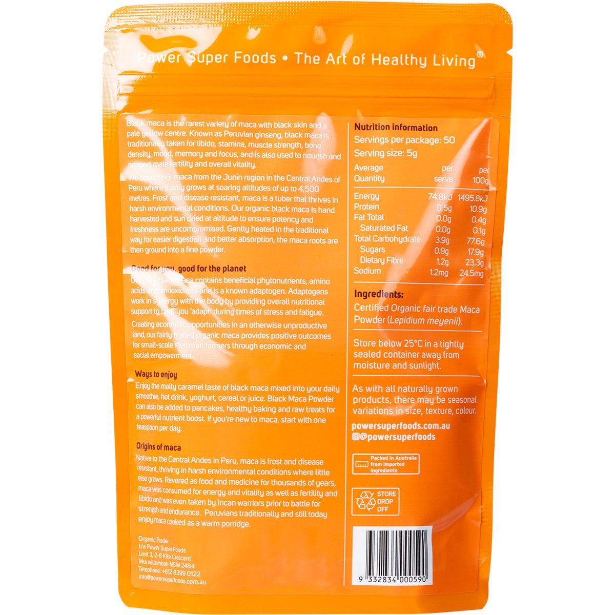 Power Super Foods Black Maca Powder Certified Organic 250g Payless 4 Organics