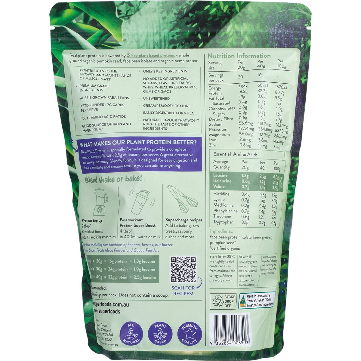 Power Super Foods Real Plant Protein Natural 400g Payless 4 Organics